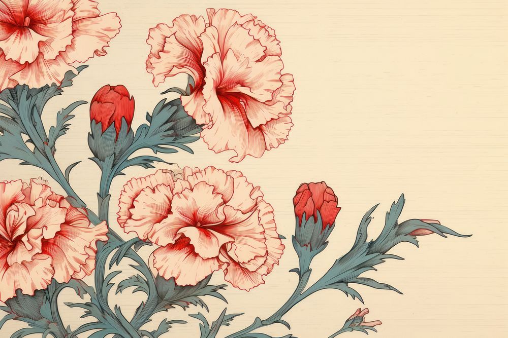 Ukiyo-e art print style carnation backgrounds pattern flower.