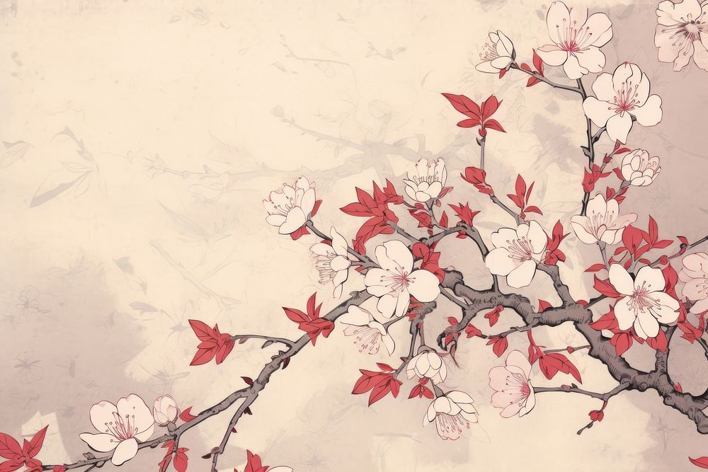 Ukiyo-e art print style cherry blossom flower backgrounds plant.
