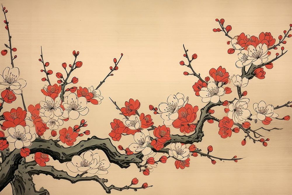 Ukiyo-e art print style cherry blossom flower backgrounds painting.