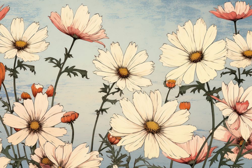 Ukiyo-e art print style Daisy daisy backgrounds painting.