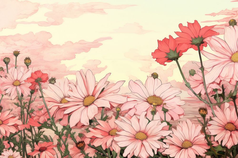 Ukiyo-e art print style Daisy daisy backgrounds flower.