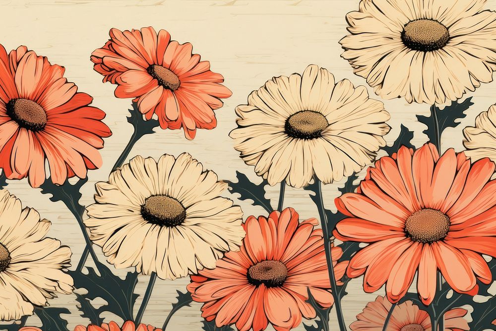 Ukiyo-e art print style Daisy daisy backgrounds pattern.
