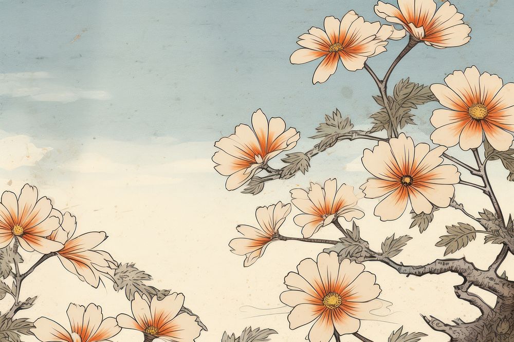 Ukiyo-e art print style Daisy backgrounds pattern drawing.