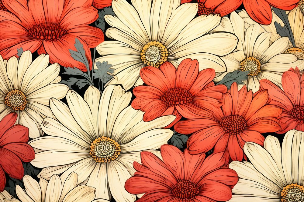 Ukiyo-e art print style Daisy daisy backgrounds pattern.
