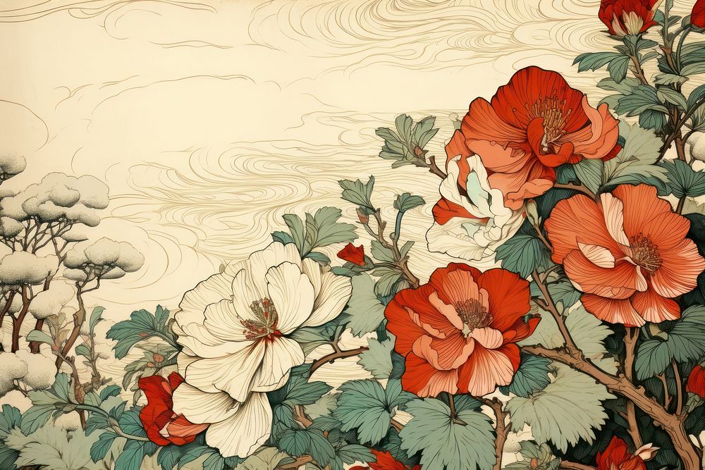 Ukiyo-e art print style flower backgrounds pattern drawing.
