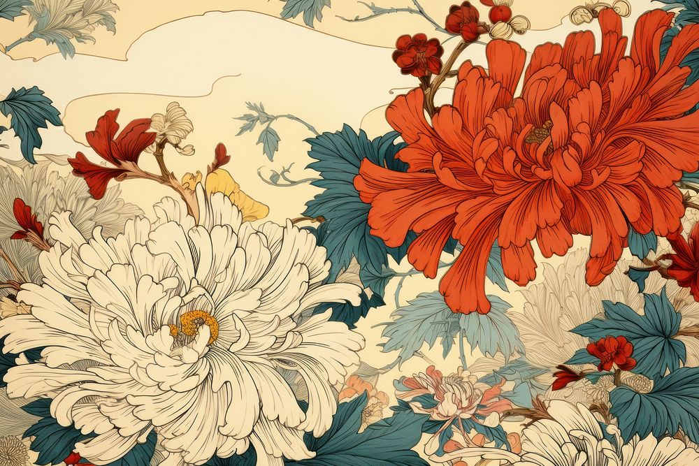 Ukiyo-e art print style flower backgrounds pattern plant.