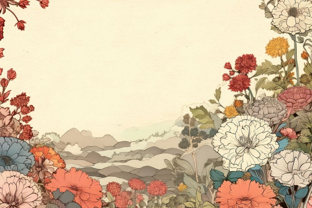 Ukiyo-e art print style flower garden backgrounds pattern drawing.