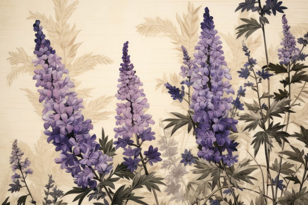 Ukiyo-e art print style lavender backgrounds blossom flower.