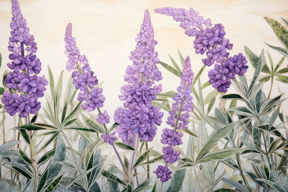 Ukiyo-e art print style lavender backgrounds blossom flower.