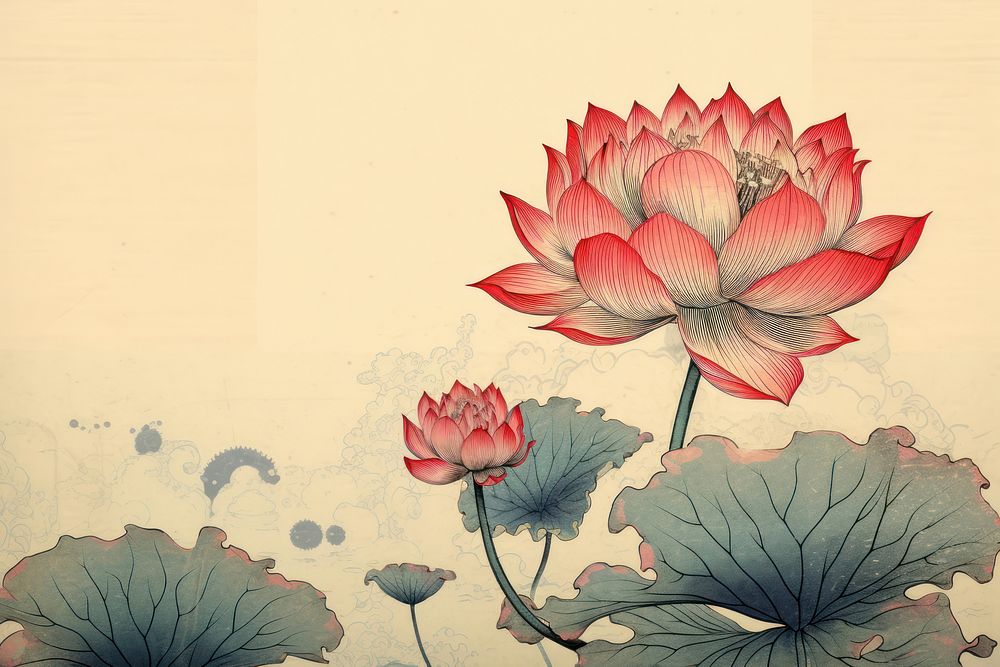 Ukiyo-e art print style lotus backgrounds pattern flower.