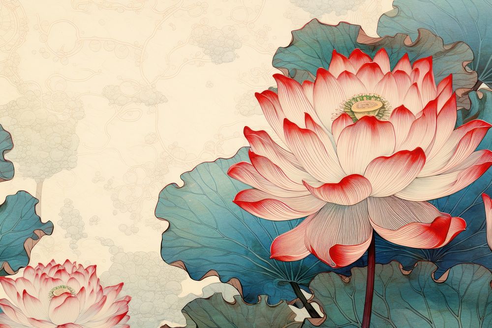 Ukiyo-e art print style Lotus backgrounds flower petal.