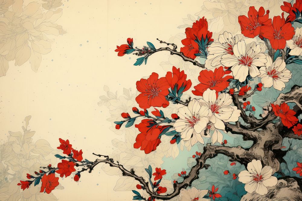 Ukiyo-e art print style lris flower backgrounds painting blossom.