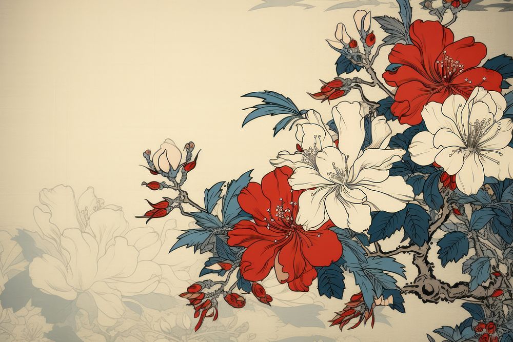 Ukiyo-e art print style lris flower backgrounds pattern plant.