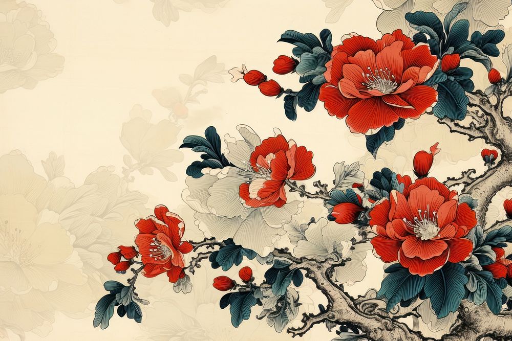 Ukiyo-e art print style lris flower backgrounds pattern plant.