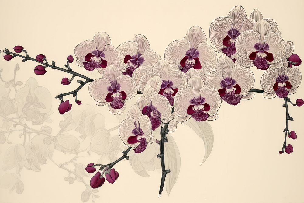 Ukiyo-e art print style orchid flower plant chandelier.