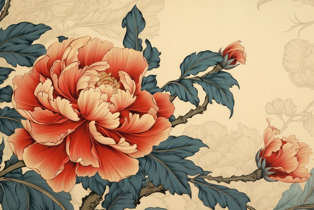 Ukiyo-e art print style peony backgrounds pattern flower.
