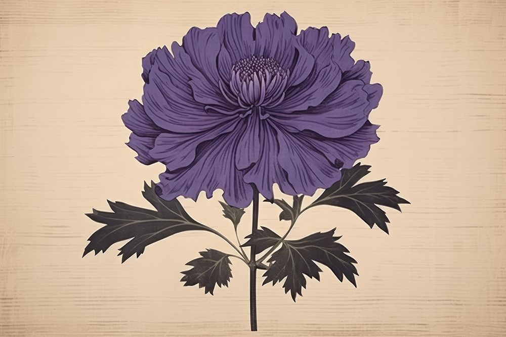 Ukiyo-e art print style purple flower pattern plant inflorescence.