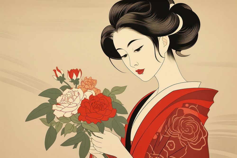 Ukiyo-e art print style Rose rose pattern fashion.