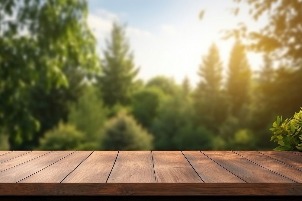 Wooden table in summer architecture backgrounds furniture.