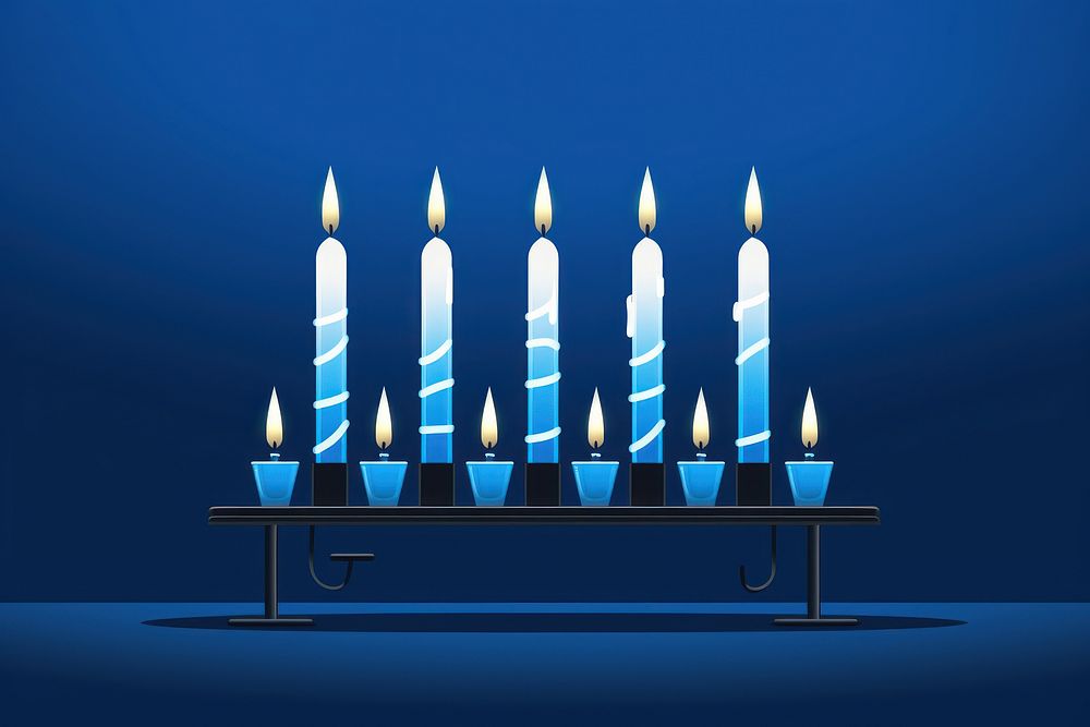Hanukkah candle blue illuminated.