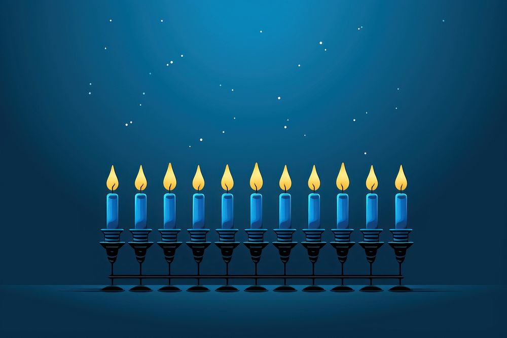 Hanukkah candle blue illuminated.