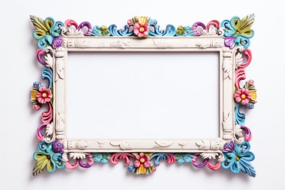 Colorful frame rectangle flower white background.