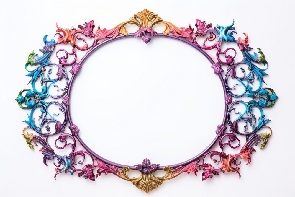 Colorful iron frame jewelry art white background.