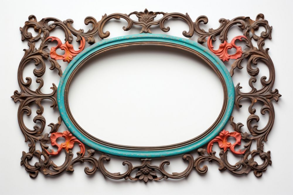 Colorful iron frame rectangle oval white background.