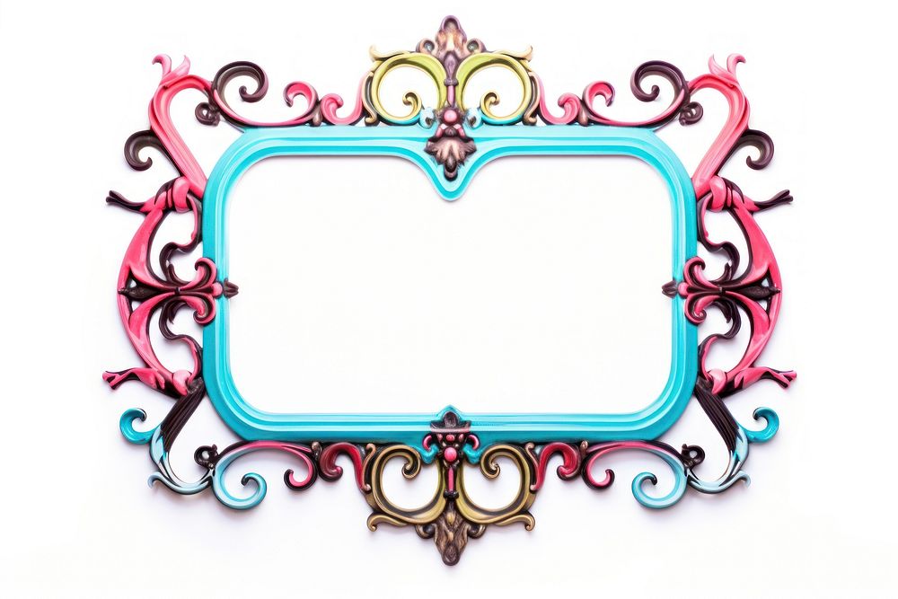 Colorful iron frame rectangle turquoise white background.