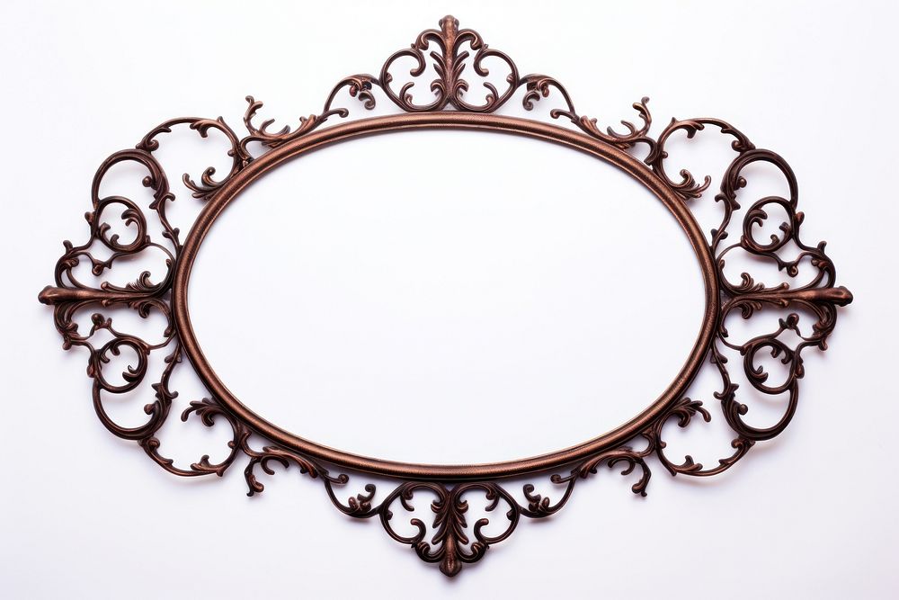 Brown iron frame oval white background architecture.