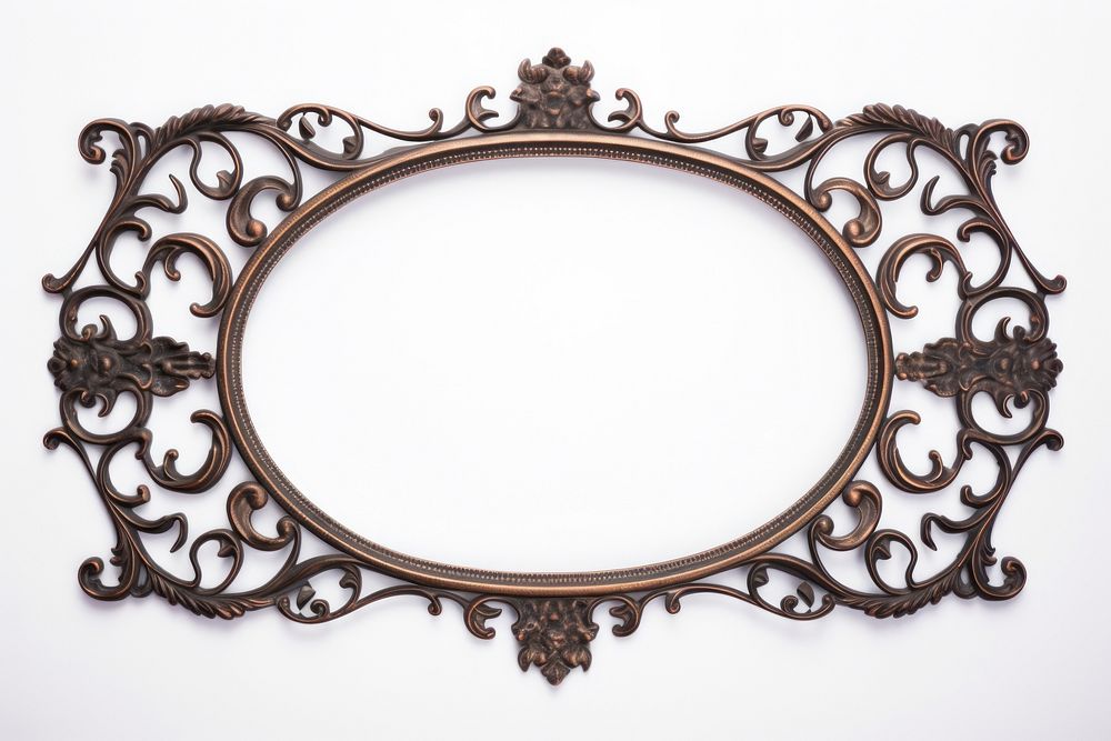 Brown iron frame oval white background architecture.
