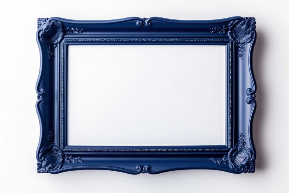 Dark blue plastic texture frame rectangle mirror white background.