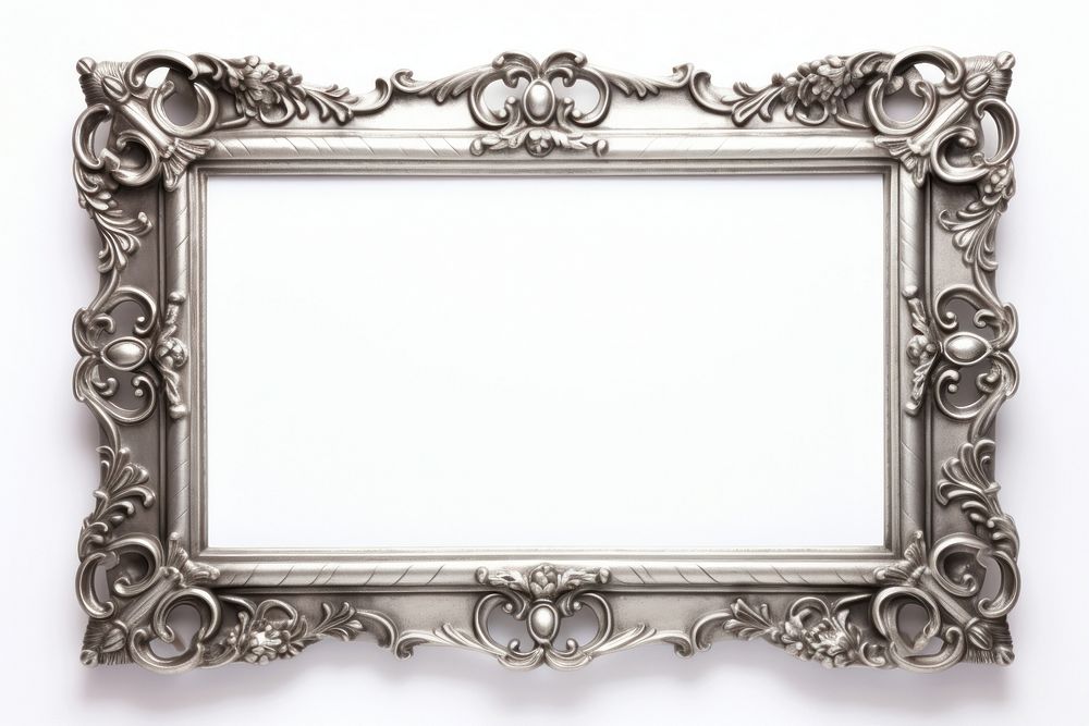 Floral silver frame vintage rectangle white background architecture.