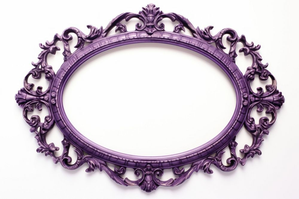 Purple iron frame jewelry oval white background.