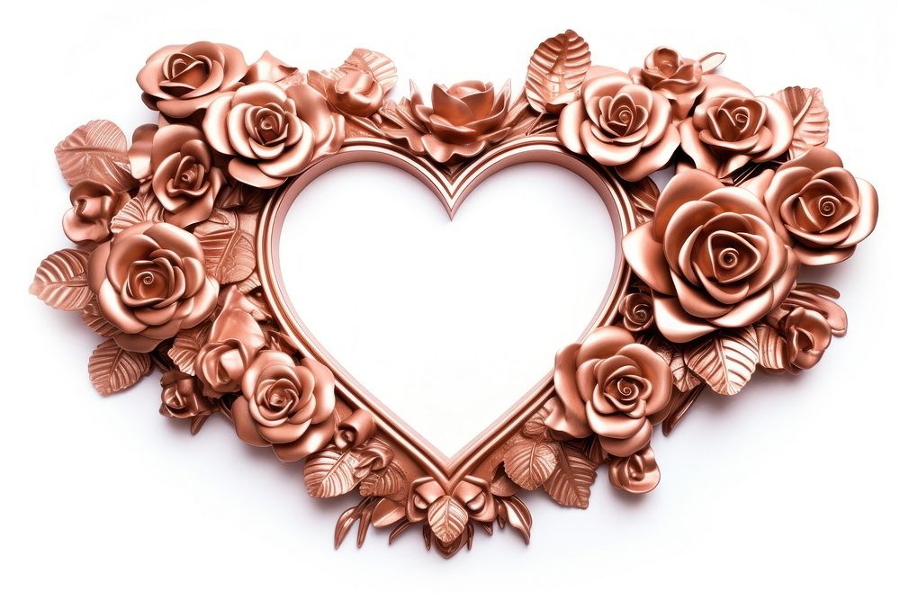 Valentines rose gold frame jewelry flower white background.