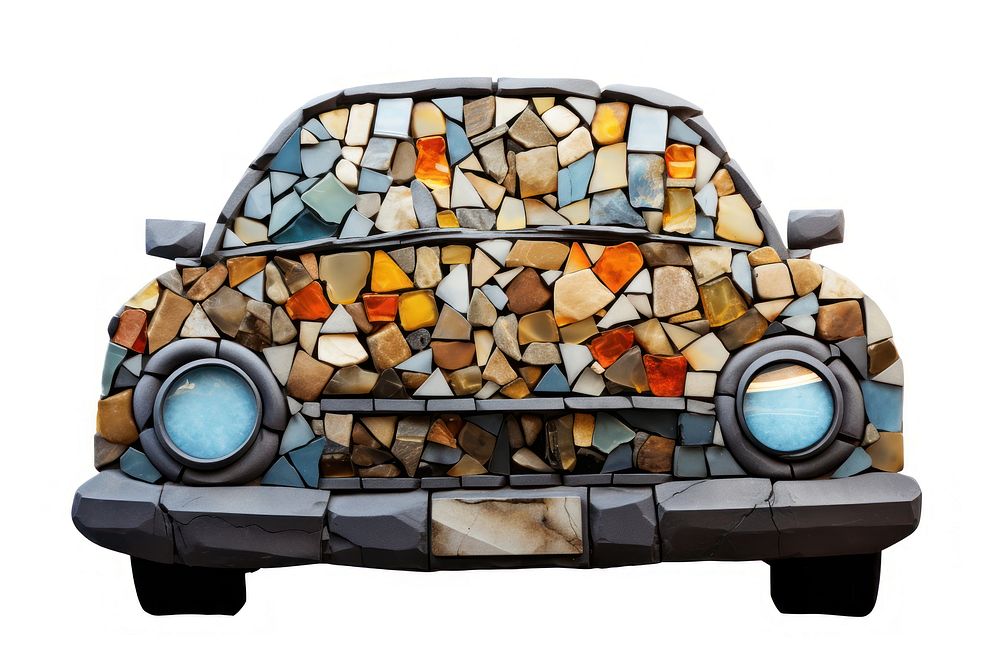 Mosaic tiles of car vehicle shape white background.