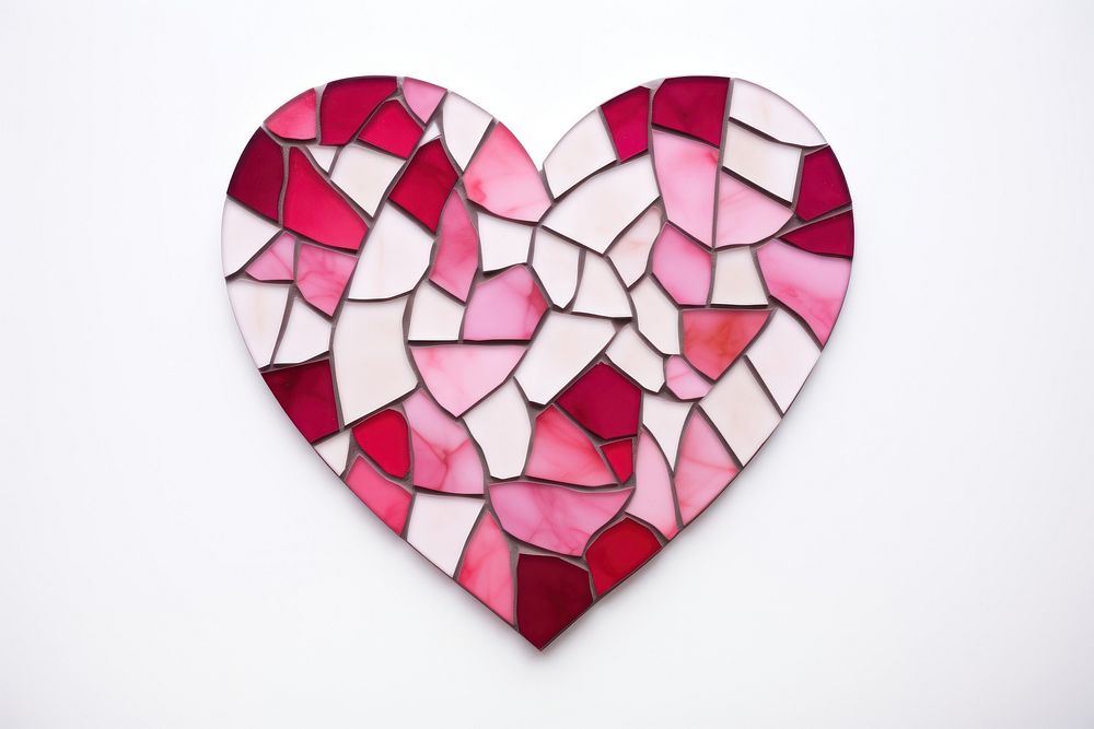Mosaic tiles of heart shape stained glass creativity.