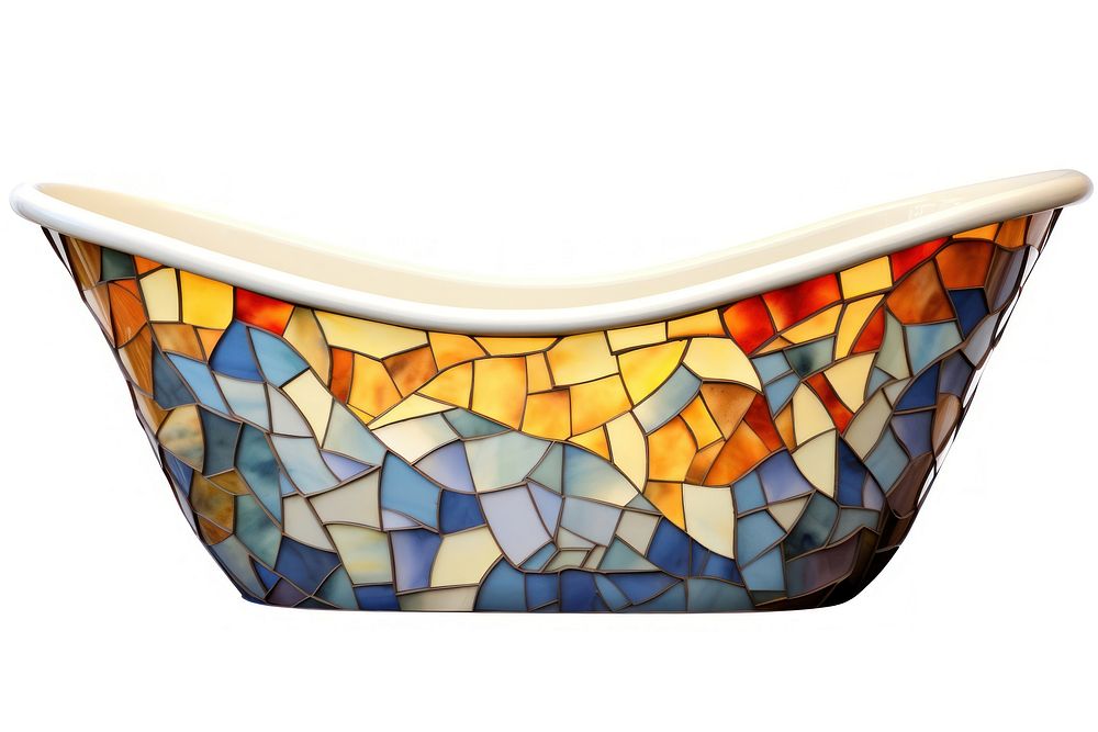 Mosaic tiles of bathtub jacuzzi white background stained glass.
