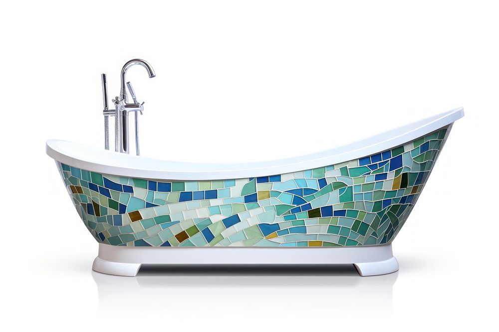 Mosaic tiles of bathtub white background bathroom hygiene.
