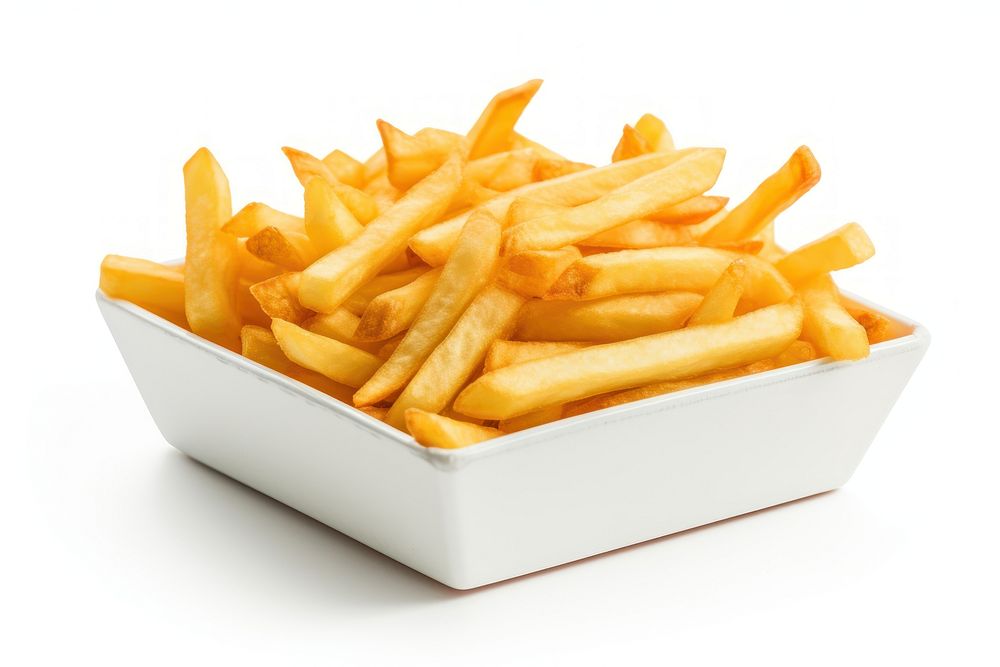 French-fries in box ketchup food white background.