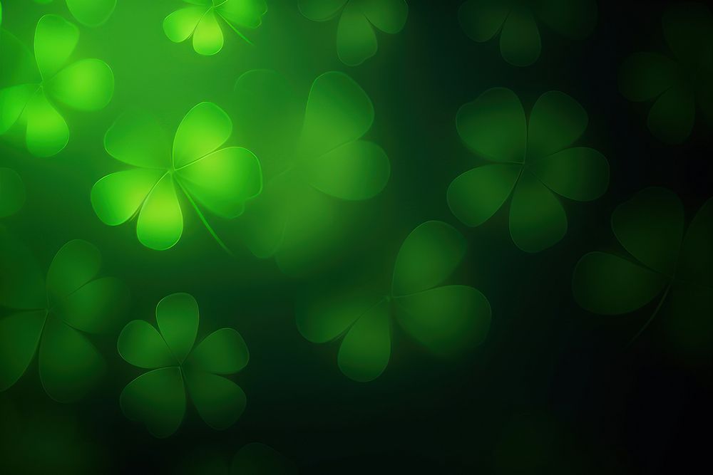 Abstract blurred gradient illustration clovers frame green backgrounds pattern.