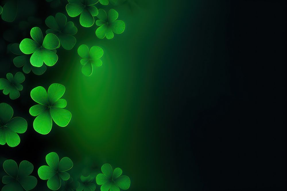 Abstract blurred gradient illustration clovers frame green backgrounds pattern.