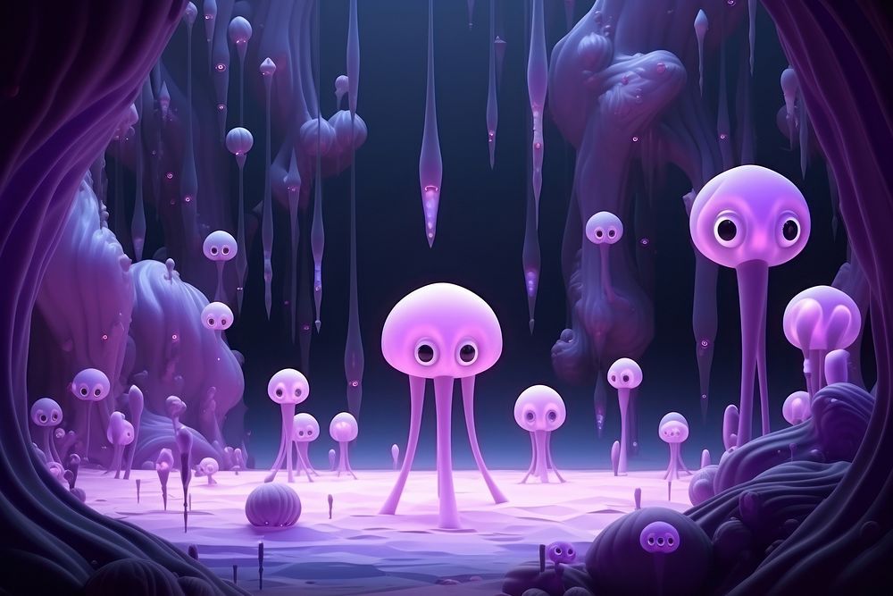 Aliens background purple cartoon jellyfish.