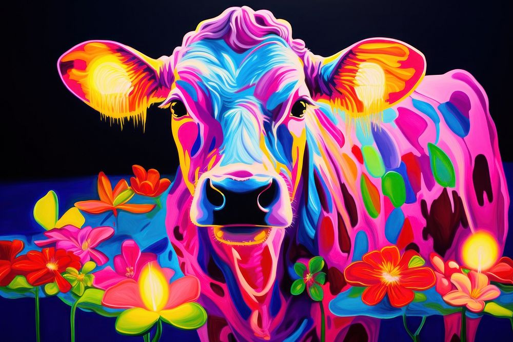 Cow livestock painting mammal.