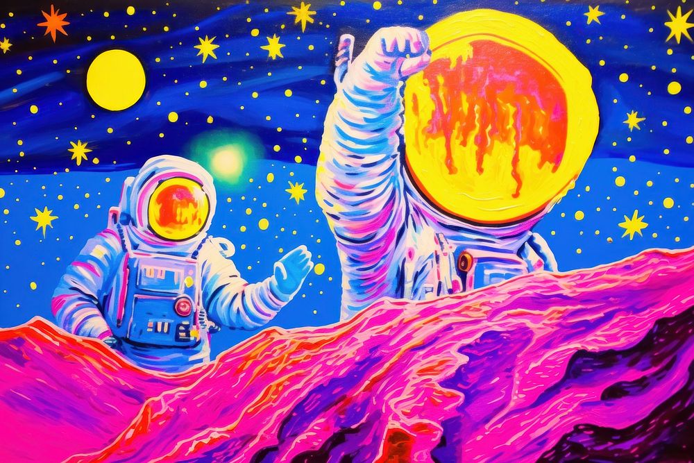 Astronaut with moon painting purple astronomy.