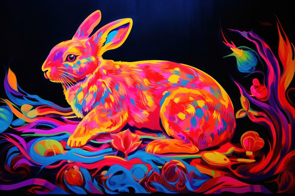 Rabbit painting purple animal.