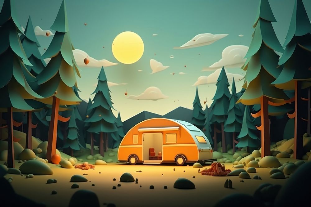 Cut camping background cartoon vehicle nature.
