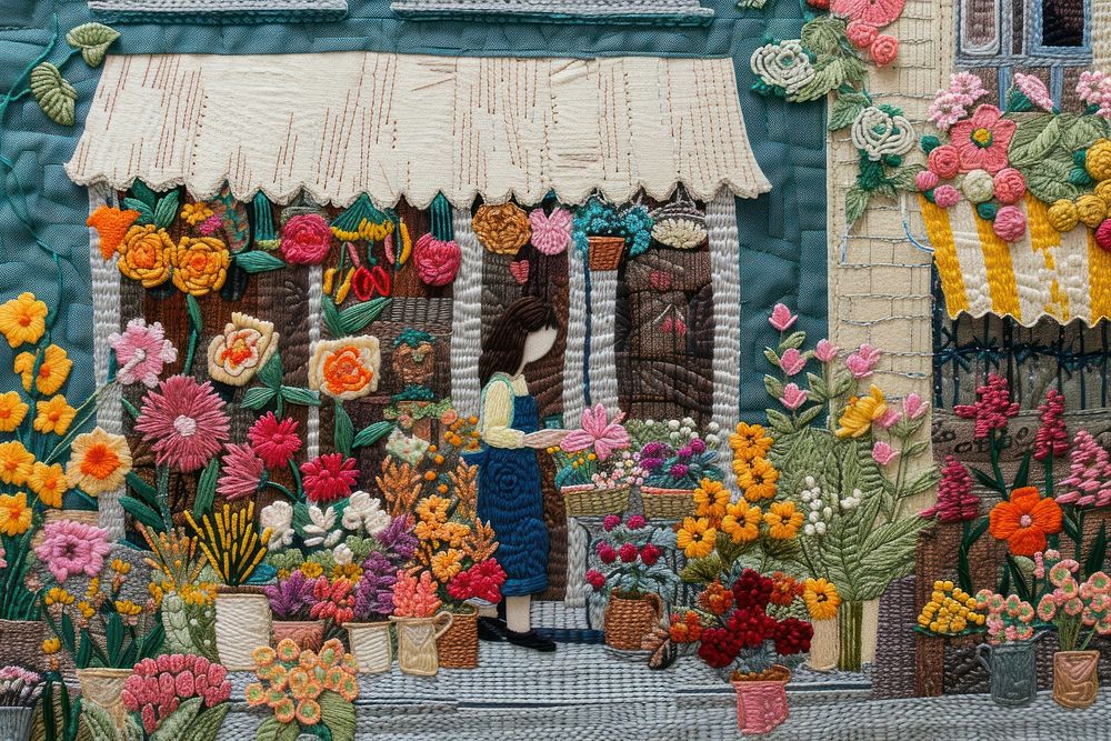 Flower shop art embroidery pattern.