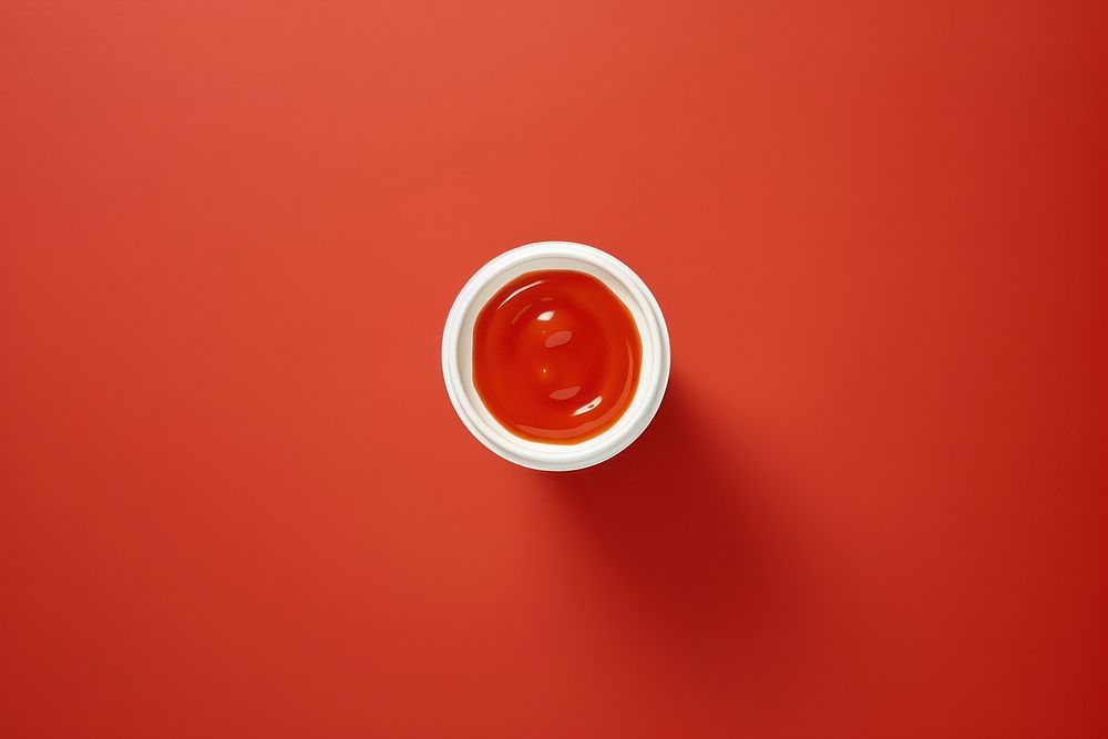 Ketchup in paper cup drink mug refreshment.