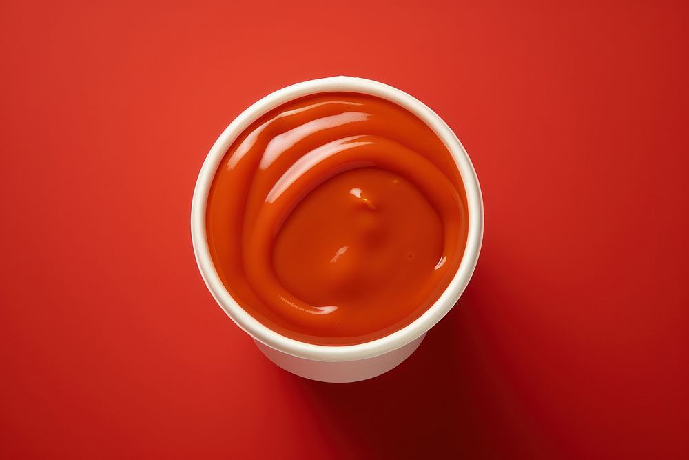 Ketchup in paper cup food condiment freshness.